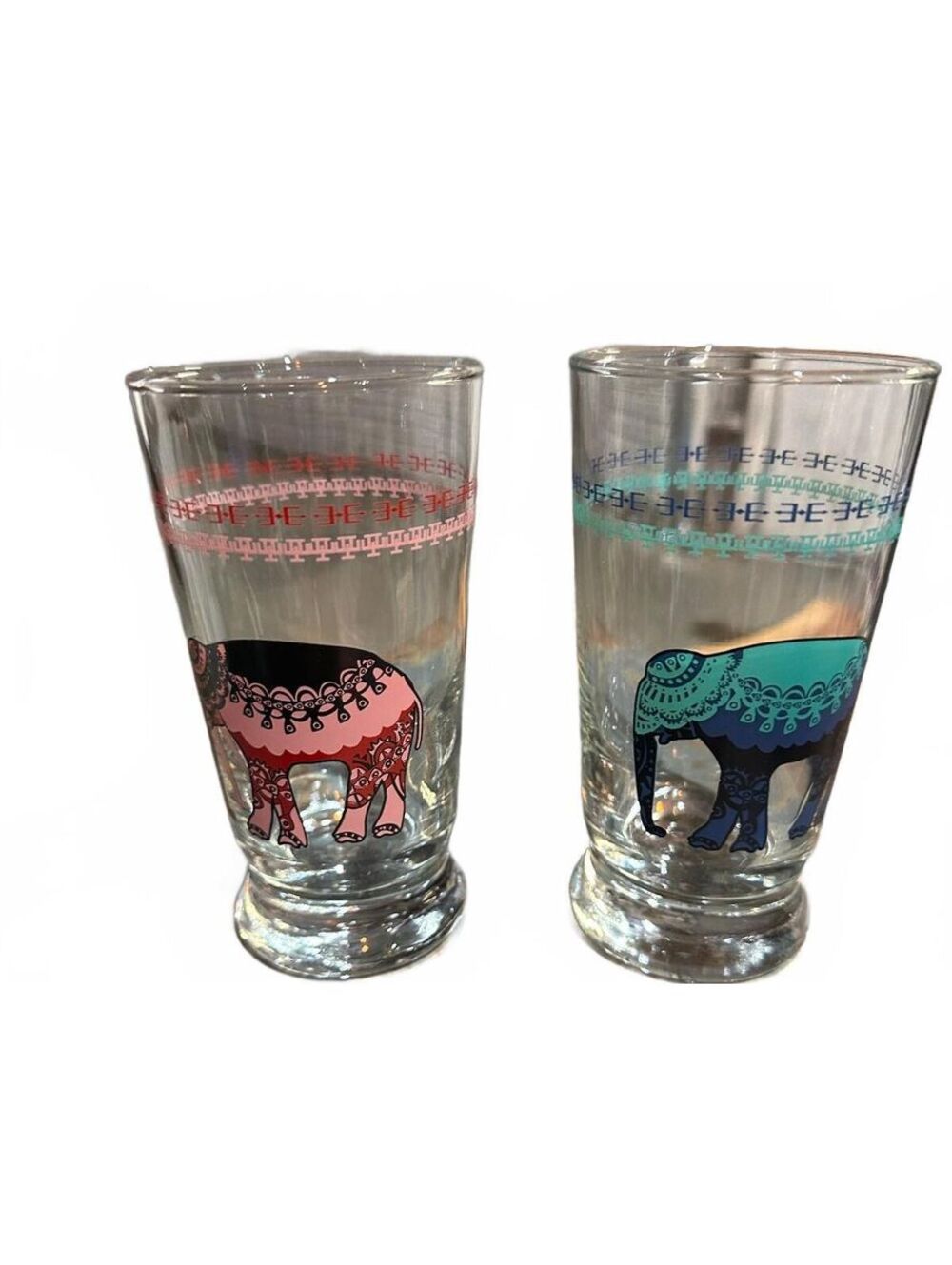 Vintage Elephant Tumblers Pink Blue Glasses Set of 2
